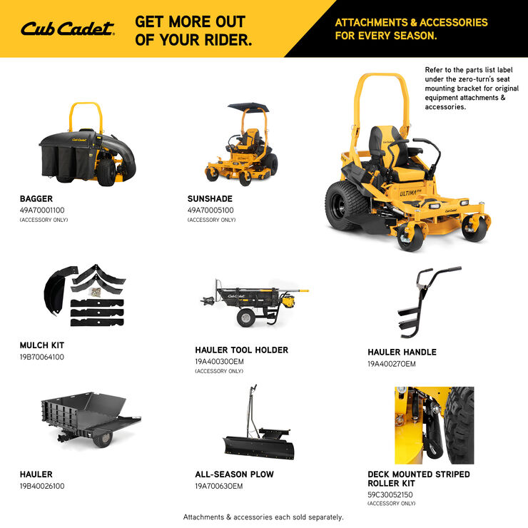 Cub cadet riding cheap lawn mower attachments